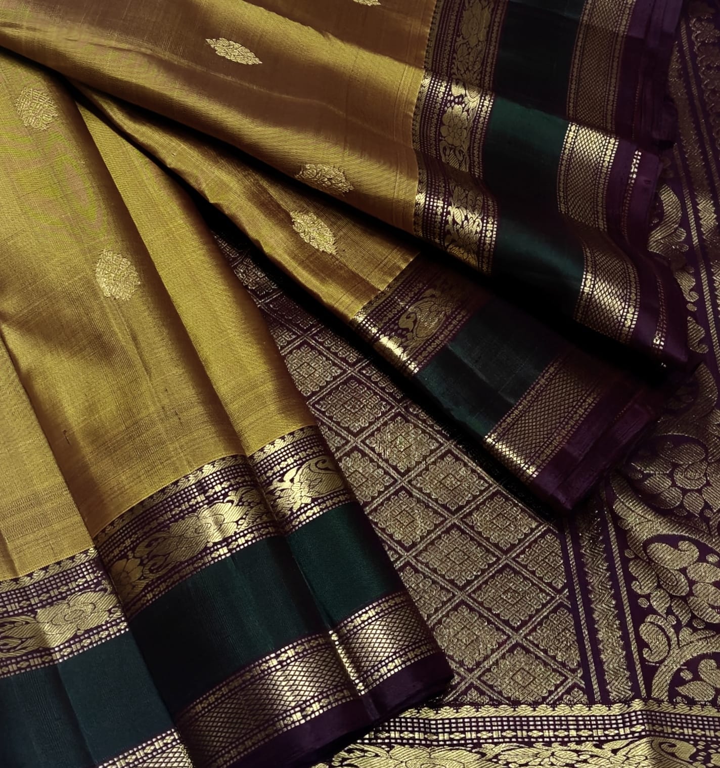 Mustard Yellow & Deep Purple Silk Saree